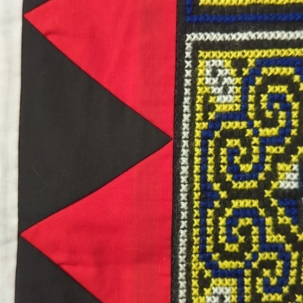 Hand made needlepoint colorful black/ red/yellow Exquisite Luxury quilt runner